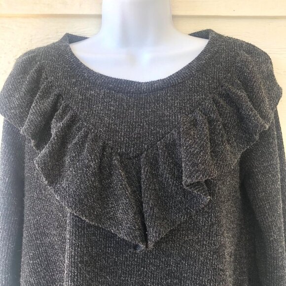 Perfect Peach Size Small Comfy Charcoal Long Sleeve Ruffled Sweater - Picture 3 of 10